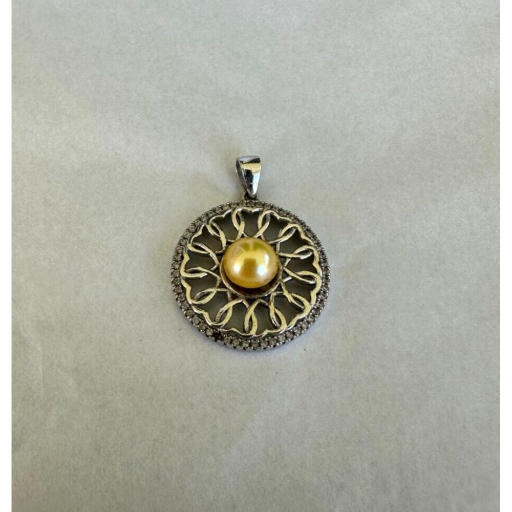 Sterling Silver Mandela Pendant With Yellow Pearl